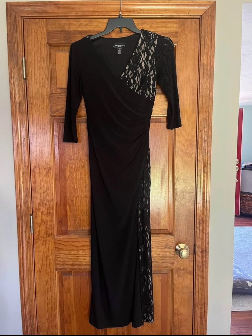 R&M Richards Black Lace-Panel Maxi Dress